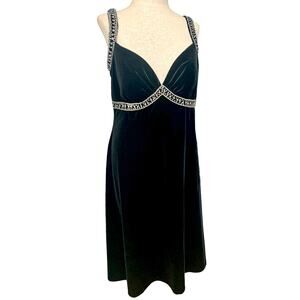 JS Boutique Dress Womens Sz 14‎ V Neck sleeveless Black velvet silver beads